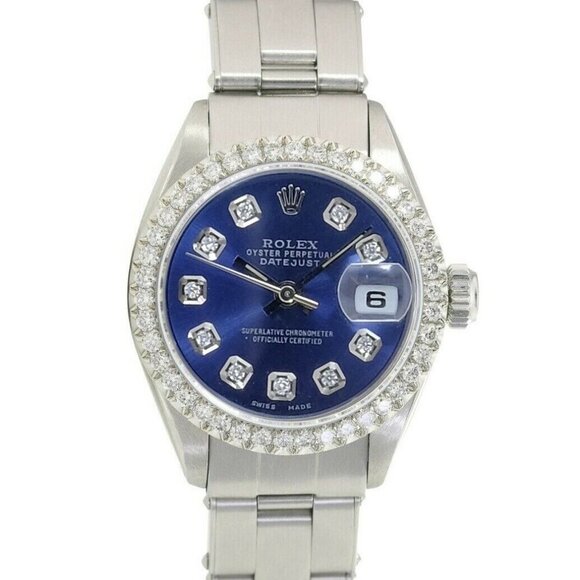 ROLEX DATEJUST LADIES 26 MM BLUE DIAMOND DIAL STAINLESS STEEL OYSTER WATCH 69160 main image 4